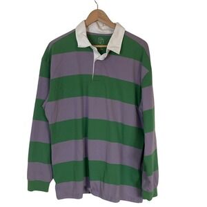 Original Use Mens Striped Rugby Shirt Size XL Green Lavender White Collar Preppy
